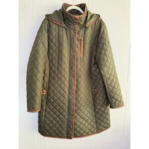 Ralph Lauren Green Quilted Hooded Jacket Size 0X Barn Coat English Countryside